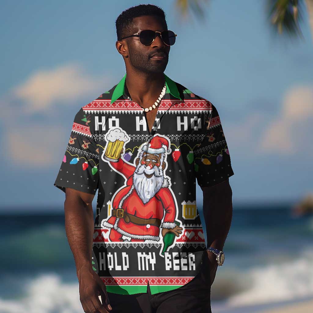 Ho Ho Ho Hold My Beer Santa Afro Hawaiian Shirt Christmas Beer DT03