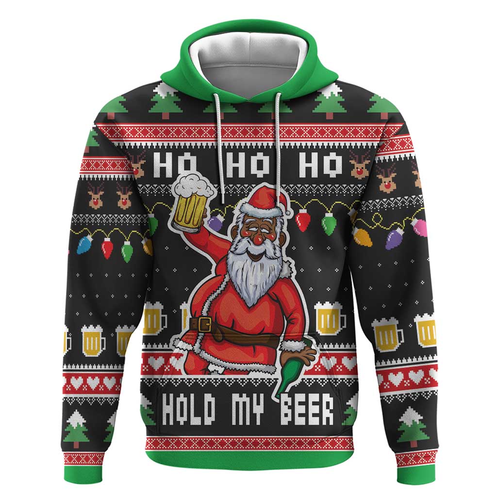 Ho Ho Ho Hold My Beer Santa African Hoodie Laugh With Beer On Christmas DT03