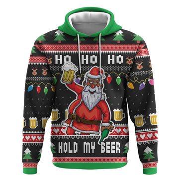 Ho Ho Ho Hold My Beer Santa African Hoodie Laugh With Beer On Christmas DT03