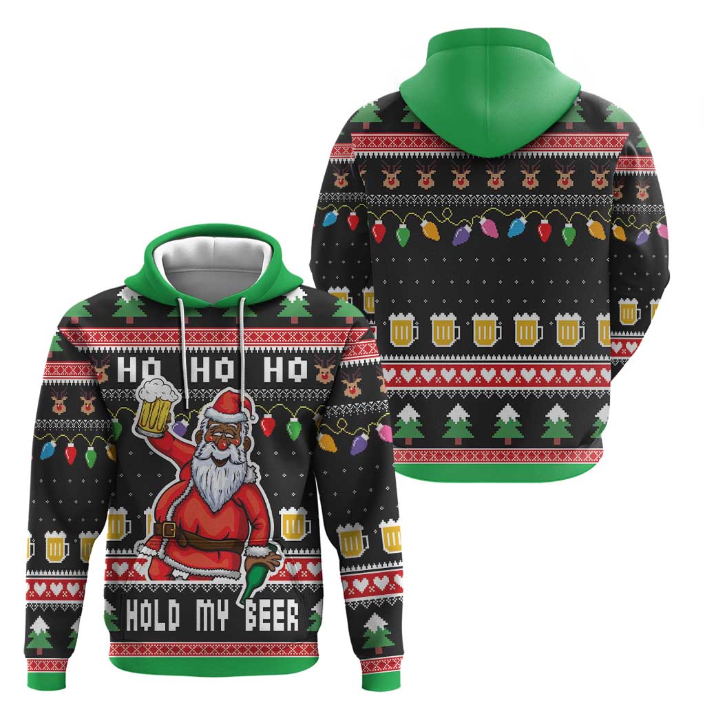 Ho Ho Ho Hold My Beer Santa African Hoodie Laugh With Beer On Christmas DT03