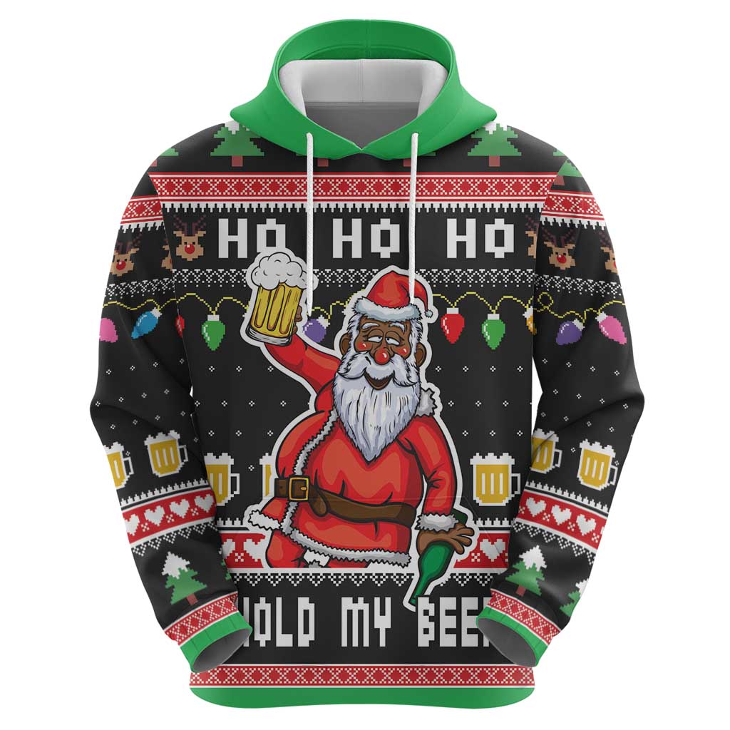 Ho Ho Ho Hold My Beer Santa African Hoodie Laugh With Beer On Christmas DT03