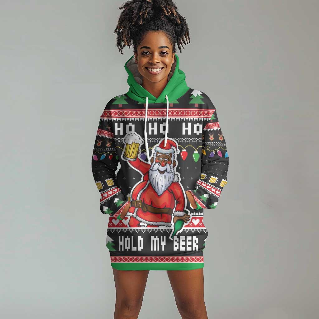 Ho Ho Ho Hold My Beer Santa Afro Hoodie Dress Christmas Beer DT03