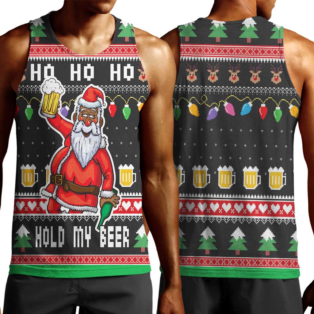 Ho Ho Ho Hold My Beer Santa Afro Men Tank Top Christmas Beer DT03