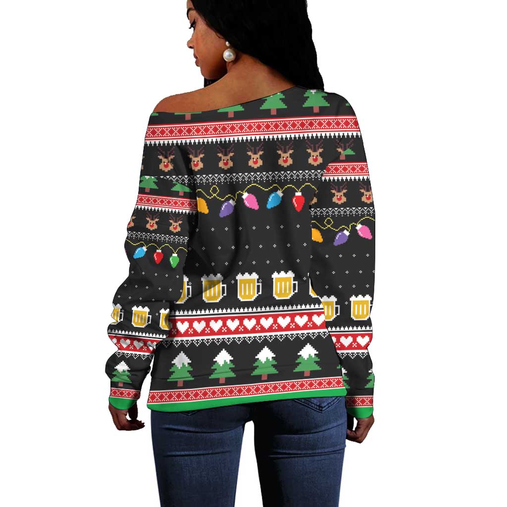 Ho Ho Ho Hold My Beer Santa Afro Off Shoulder Sweater Christmas Beer DT03
