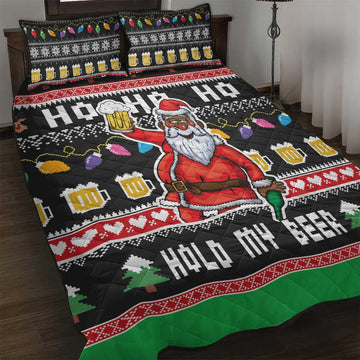 Ho Ho Ho Hold My Beer Santa Afro Quilt Bed Set Christmas Beer DT03