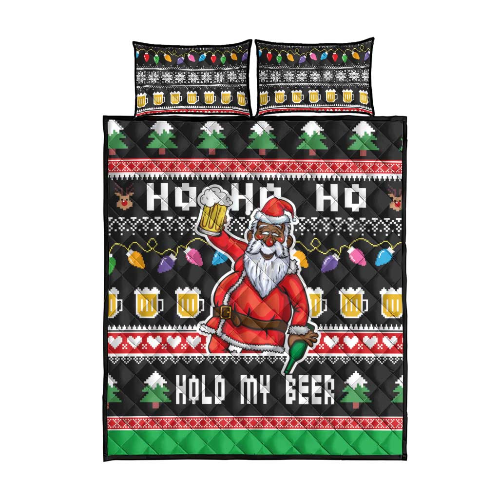 Ho Ho Ho Hold My Beer Santa Afro Quilt Bed Set Christmas Beer DT03