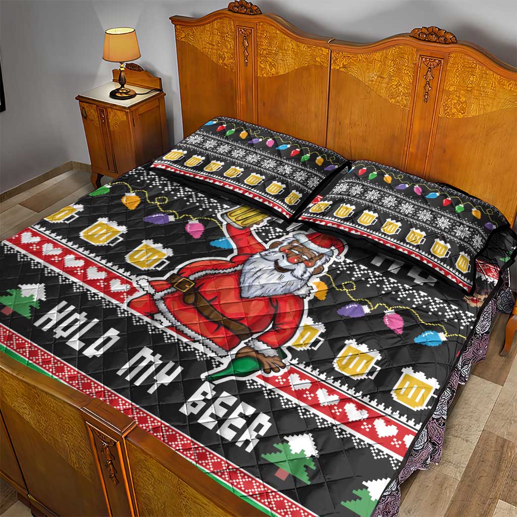 Ho Ho Ho Hold My Beer Santa Afro Quilt Bed Set Christmas Beer DT03