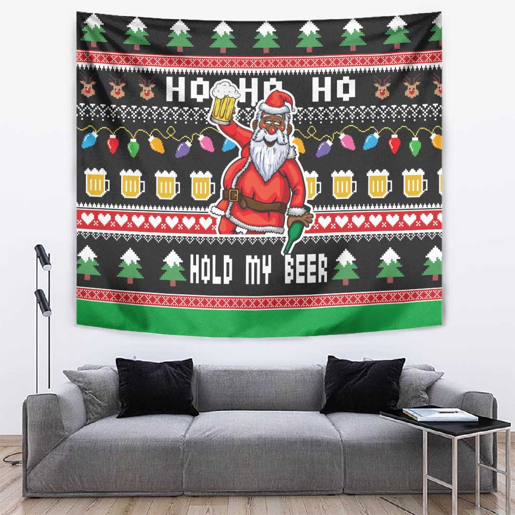 Ho Ho Ho Hold My Beer Santa Afro Tapestry Christmas Beer DT03