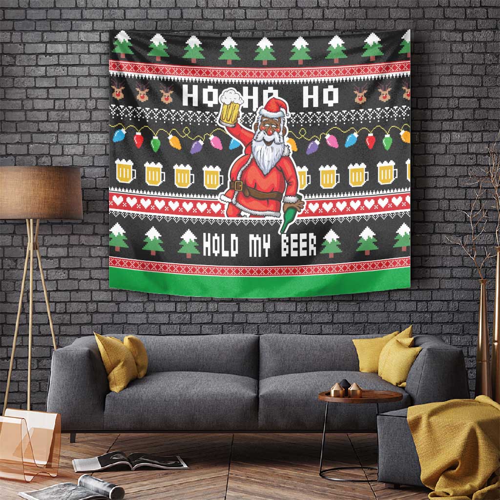 Ho Ho Ho Hold My Beer Santa Afro Tapestry Christmas Beer DT03