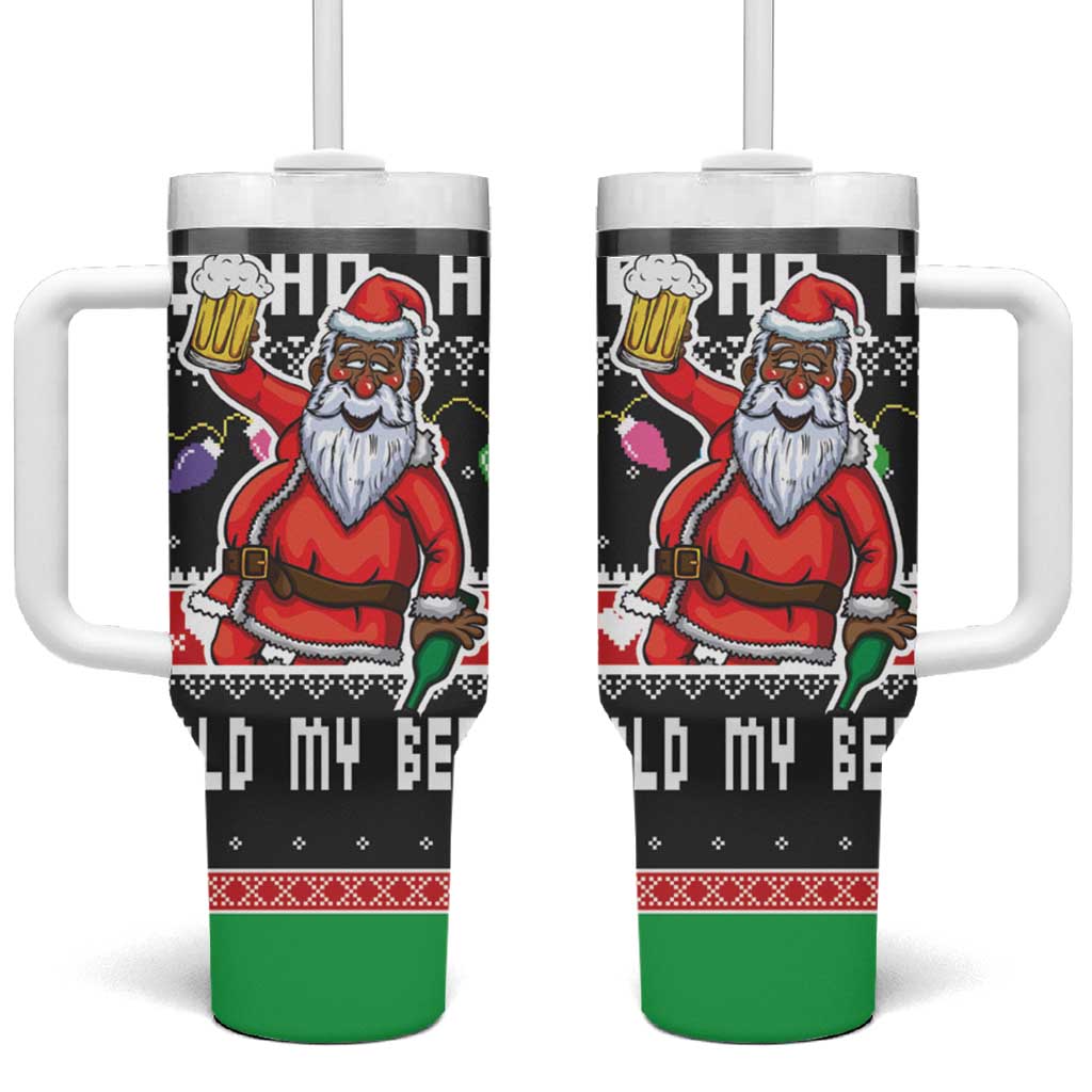 Ho Ho Ho Hold My Beer Santa Afro Tumbler With Handle Christmas Beer DT03