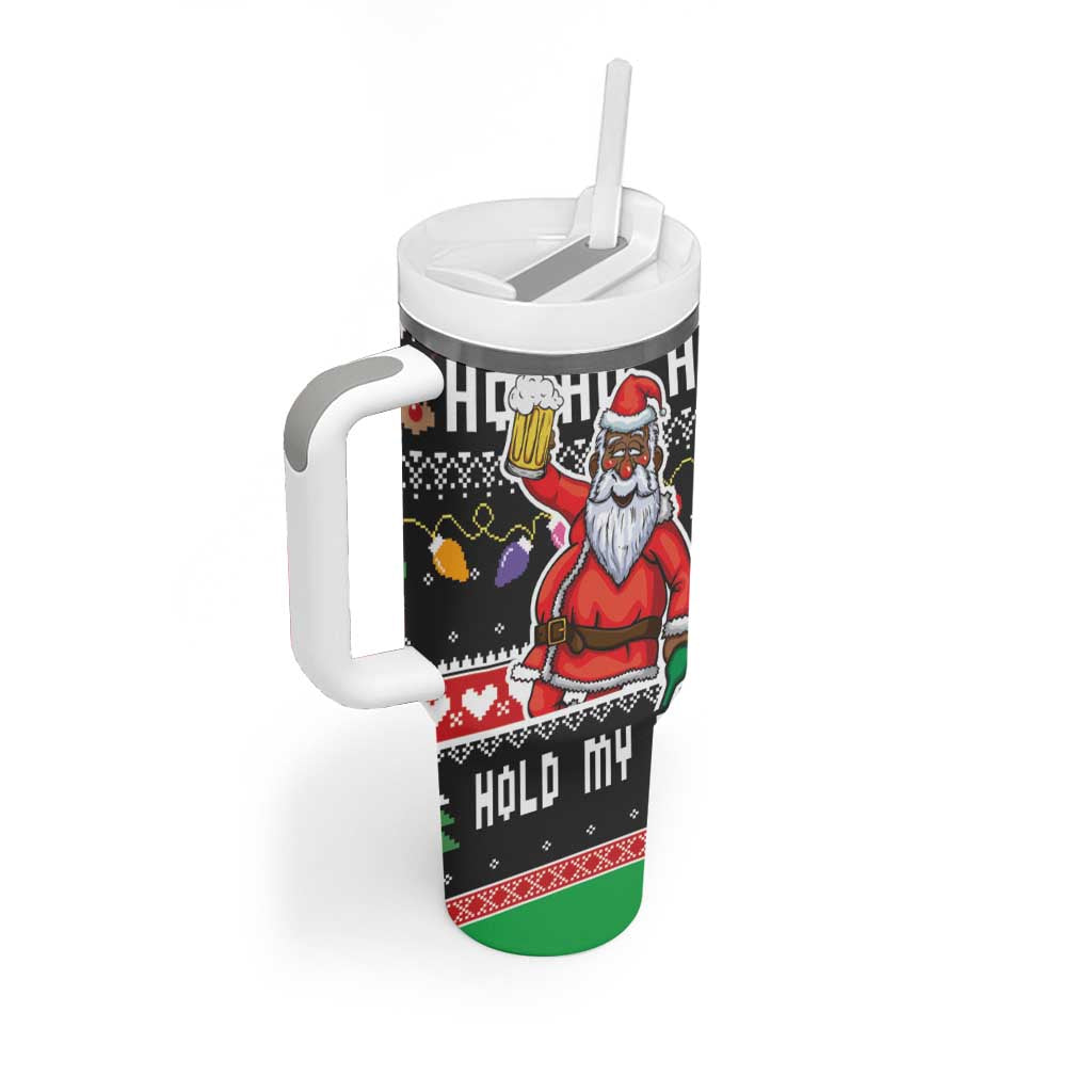 Ho Ho Ho Hold My Beer Santa Afro Tumbler With Handle Christmas Beer DT03