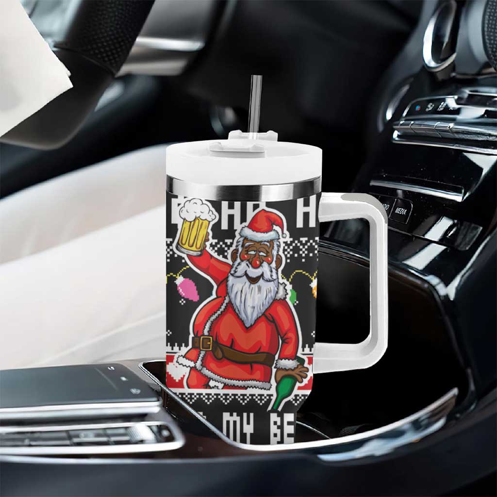 Ho Ho Ho Hold My Beer Santa Afro Tumbler With Handle Christmas Beer DT03