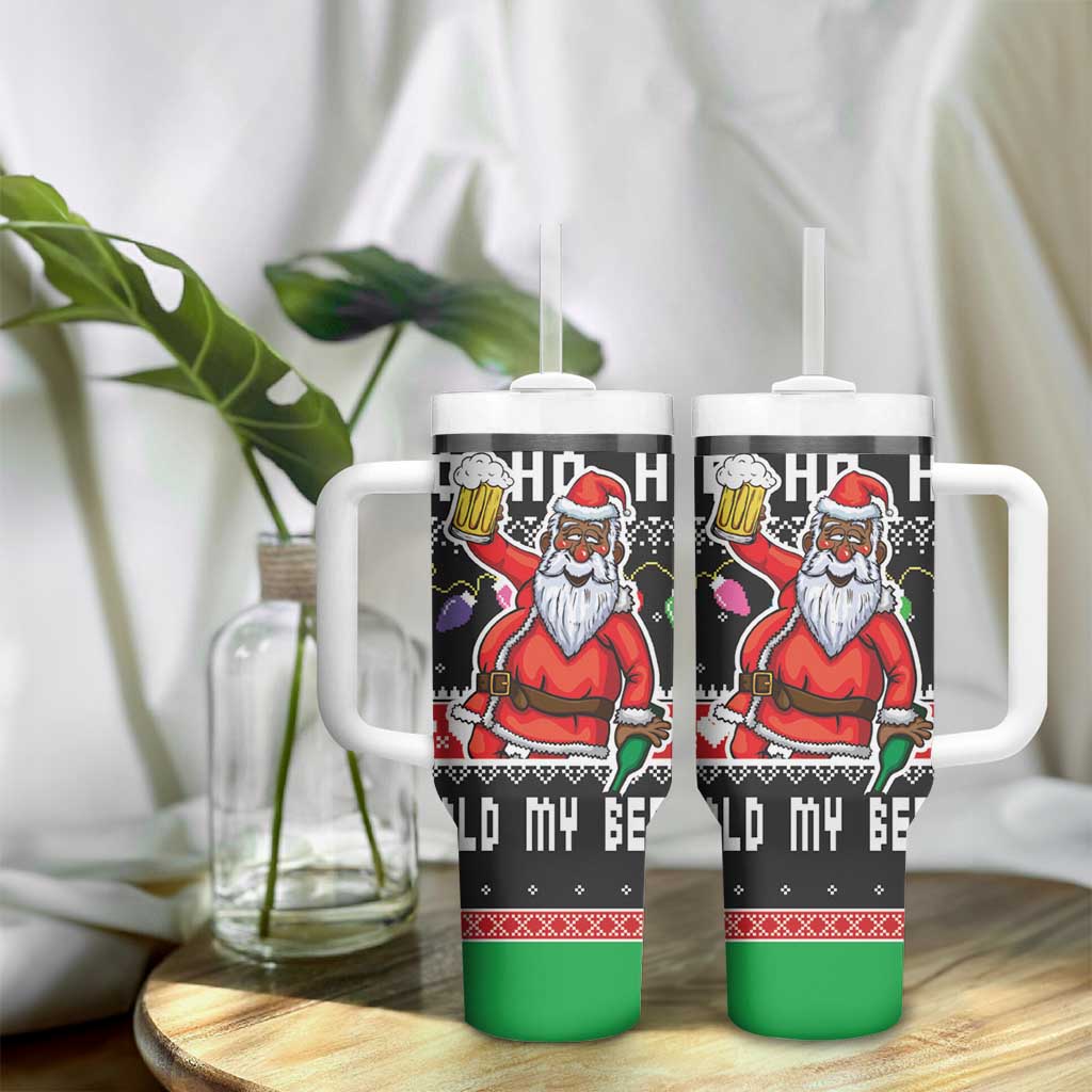 Ho Ho Ho Hold My Beer Santa Afro Tumbler With Handle Christmas Beer DT03