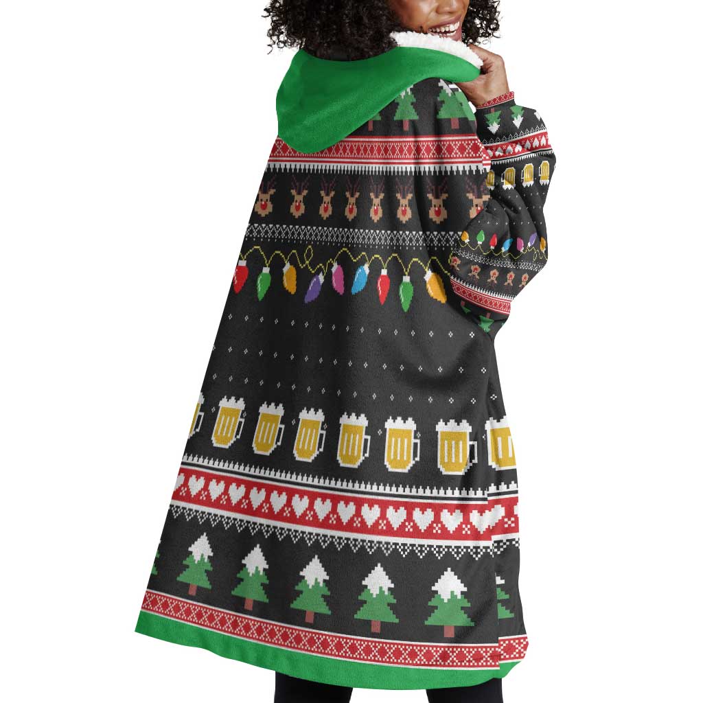 Ho Ho Ho Hold My Beer Santa Afro Wearable Blanket Hoodie Christmas Beer DT03