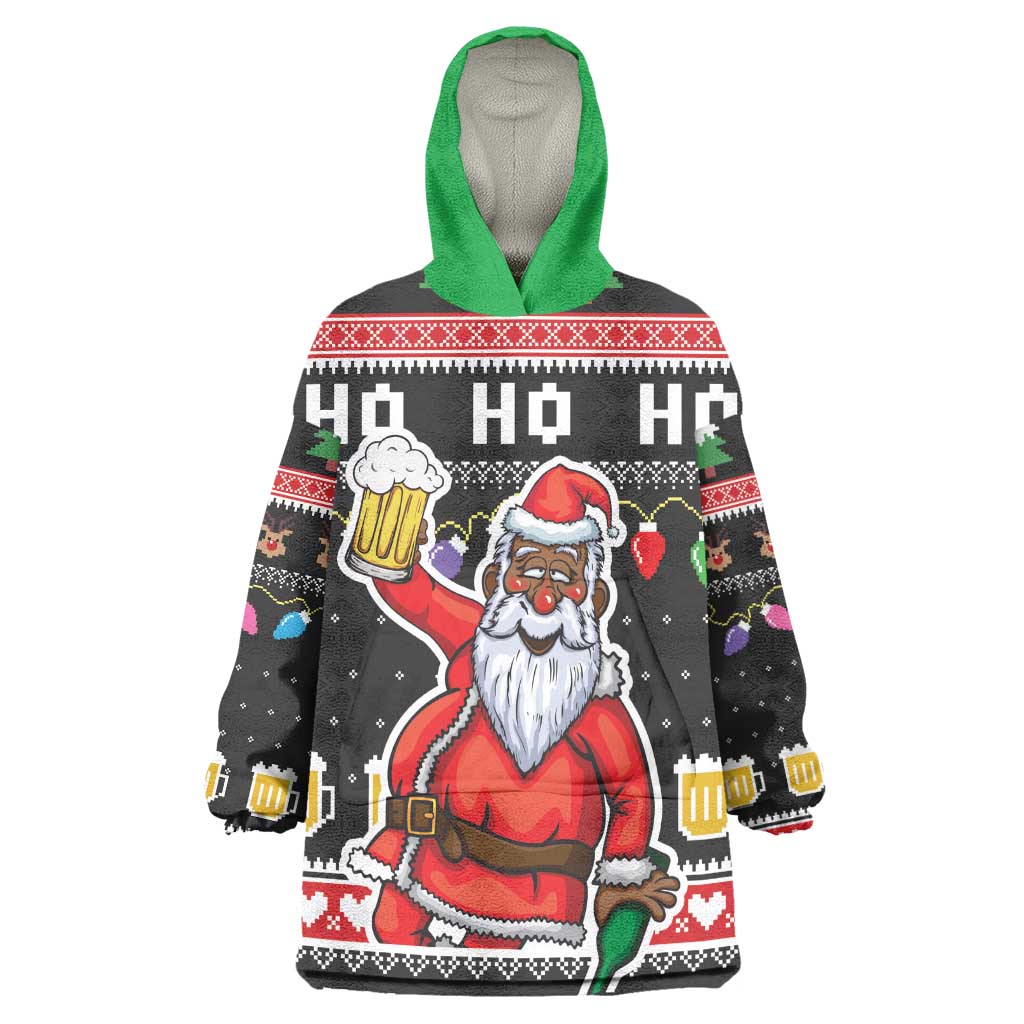 Ho Ho Ho Hold My Beer Santa Afro Wearable Blanket Hoodie Christmas Beer DT03