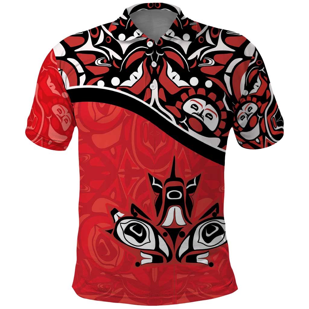 Canada Day Polo Shirt Haida Maple Leaf Style Tattoo Red DT03