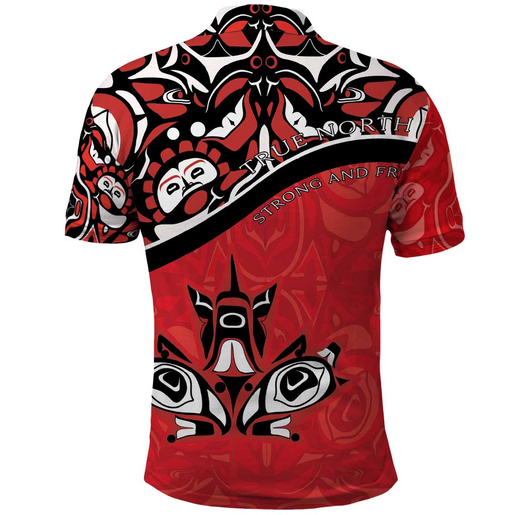 Canada Day Polo Shirt Haida Maple Leaf Style Tattoo Red DT03