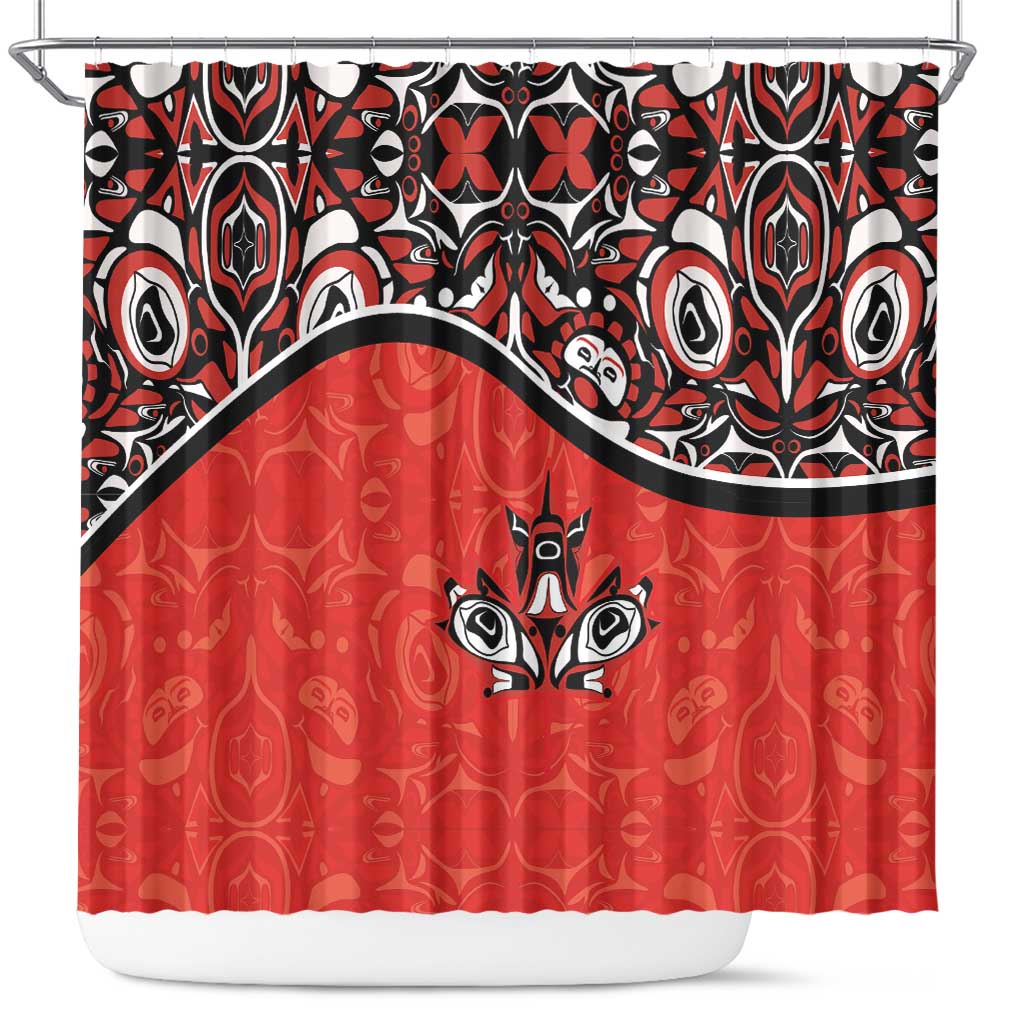 Canada Day Shower Curtain Haida Maple Leaf Style Tattoo Red DT03