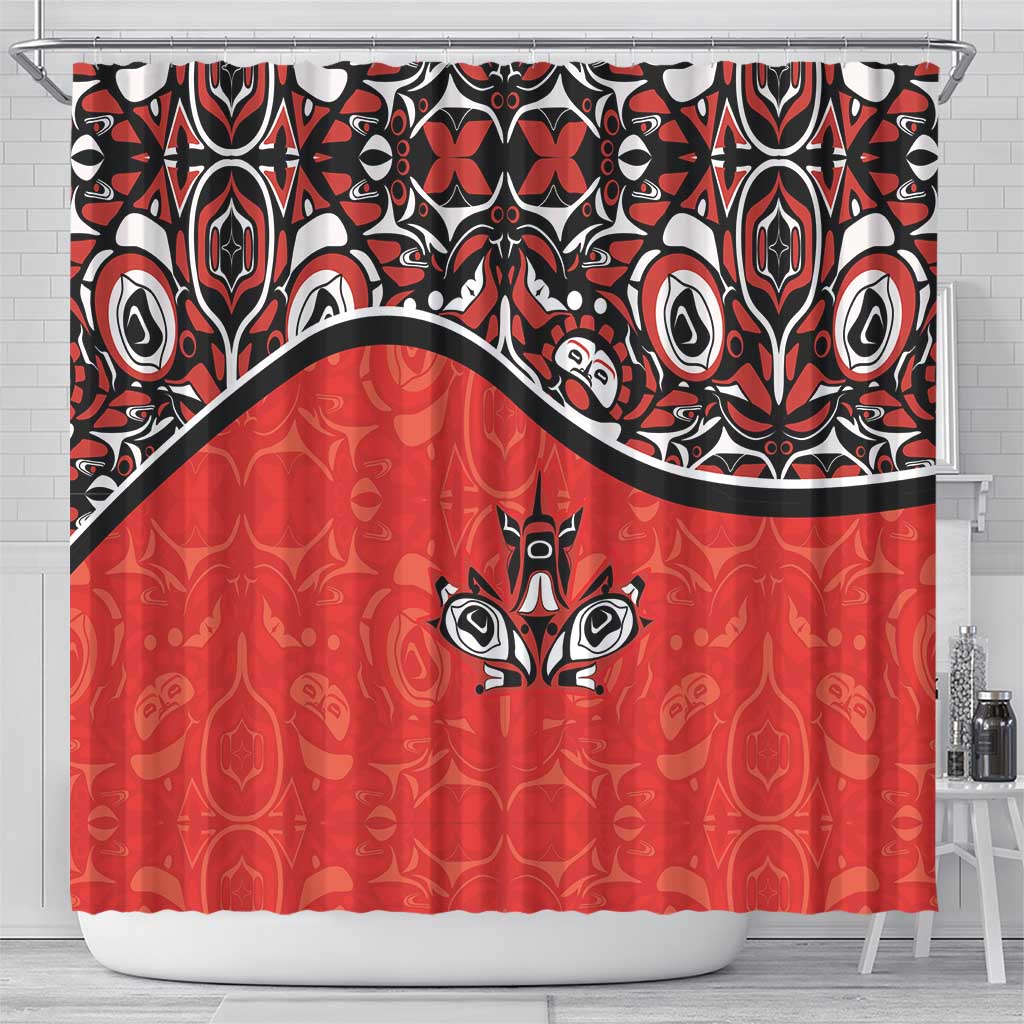 Canada Day Shower Curtain Haida Maple Leaf Style Tattoo Red DT03