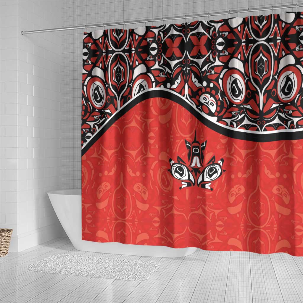 Canada Day Shower Curtain Haida Maple Leaf Style Tattoo Red DT03