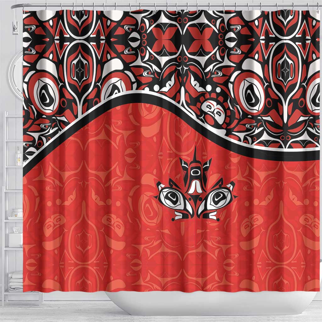 Canada Day Shower Curtain Haida Maple Leaf Style Tattoo Red DT03