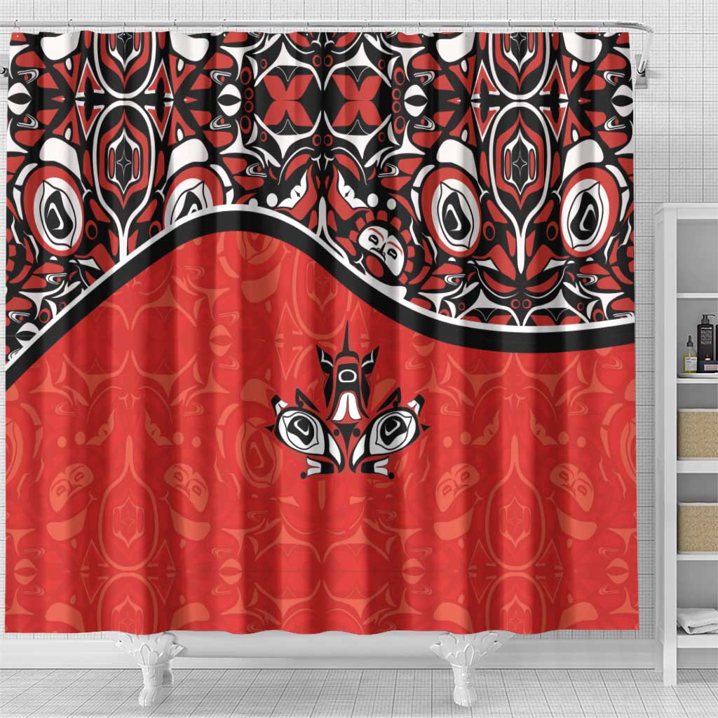 Canada Day Shower Curtain Haida Maple Leaf Style Tattoo Red DT03