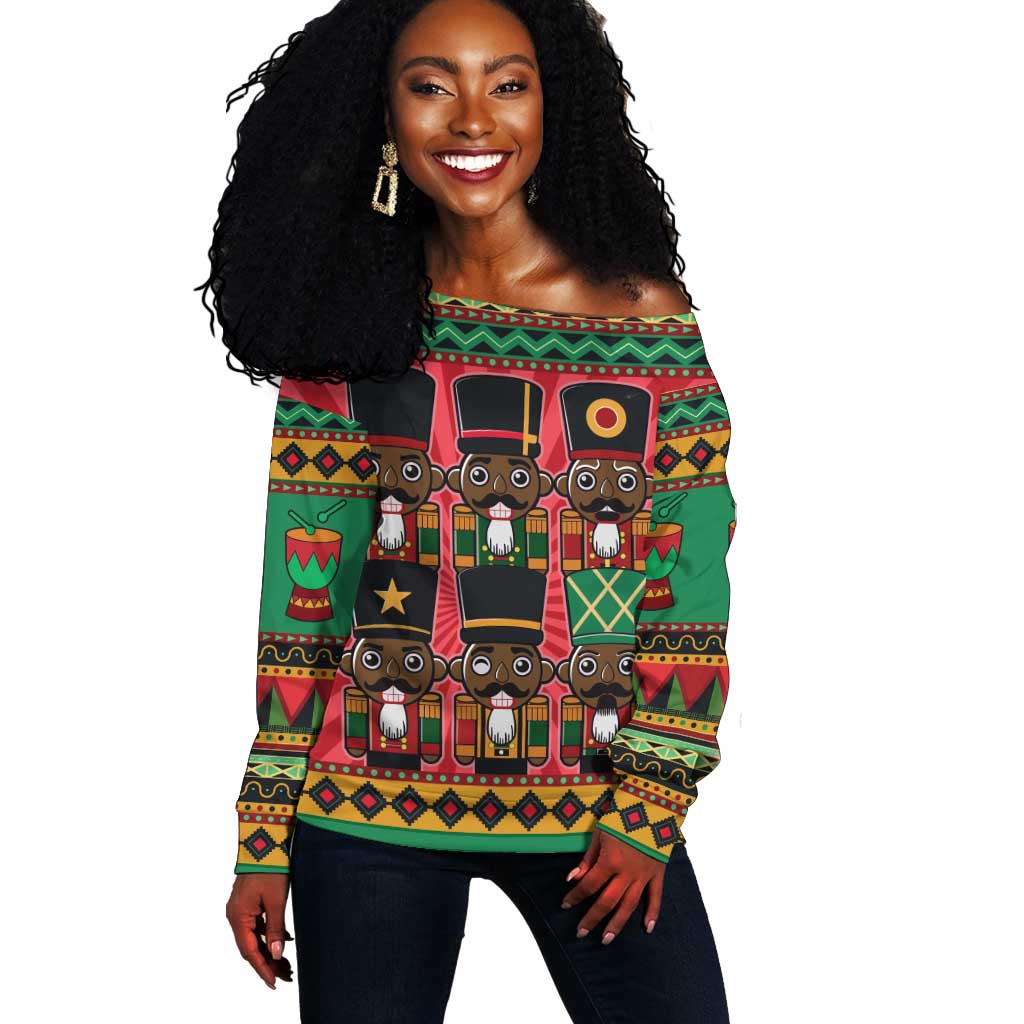 Black Nutcrackers Off Shoulder Sweater Afro Christmas DT03