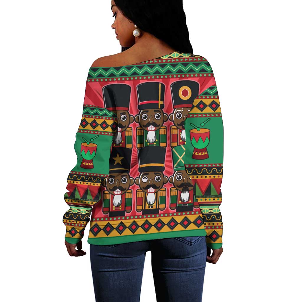 Black Nutcrackers Off Shoulder Sweater Afro Christmas DT03