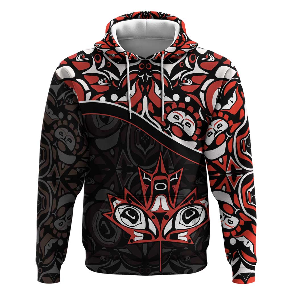 Canada Day Hoodie Haida Maple Leaf Style Tattoo Black DT03