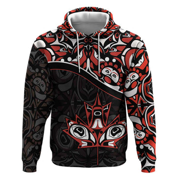 Canada Day Hoodie Haida Maple Leaf Style Tattoo Black DT03