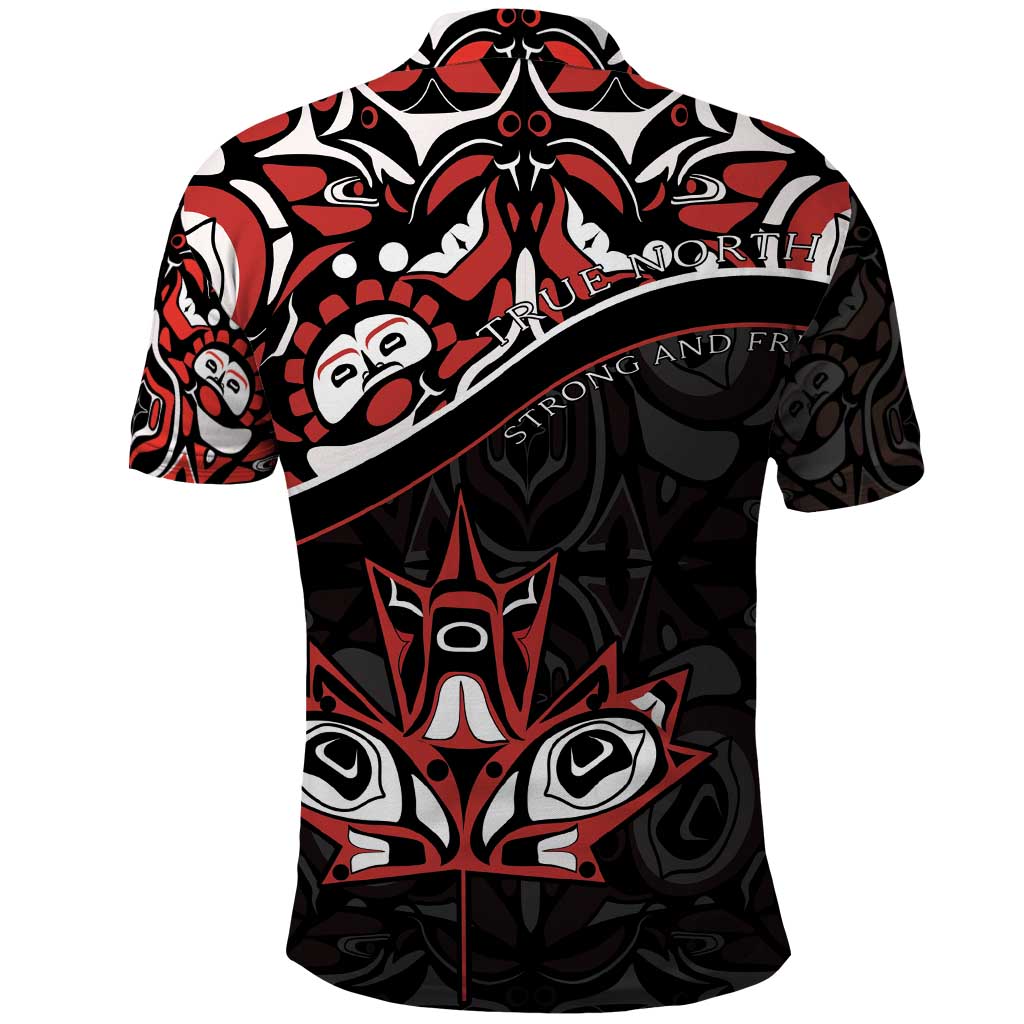 Canada Day Polo Shirt Haida Maple Leaf Style Tattoo Black DT03