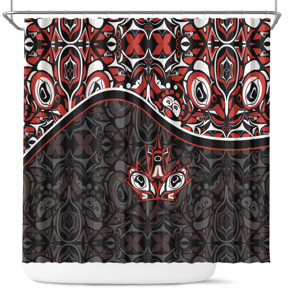 Canada Day Shower Curtain Haida Maple Leaf Style Tattoo Black DT03