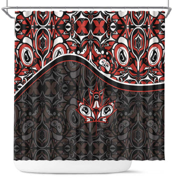 Canada Day Shower Curtain Haida Maple Leaf Style Tattoo Black DT03