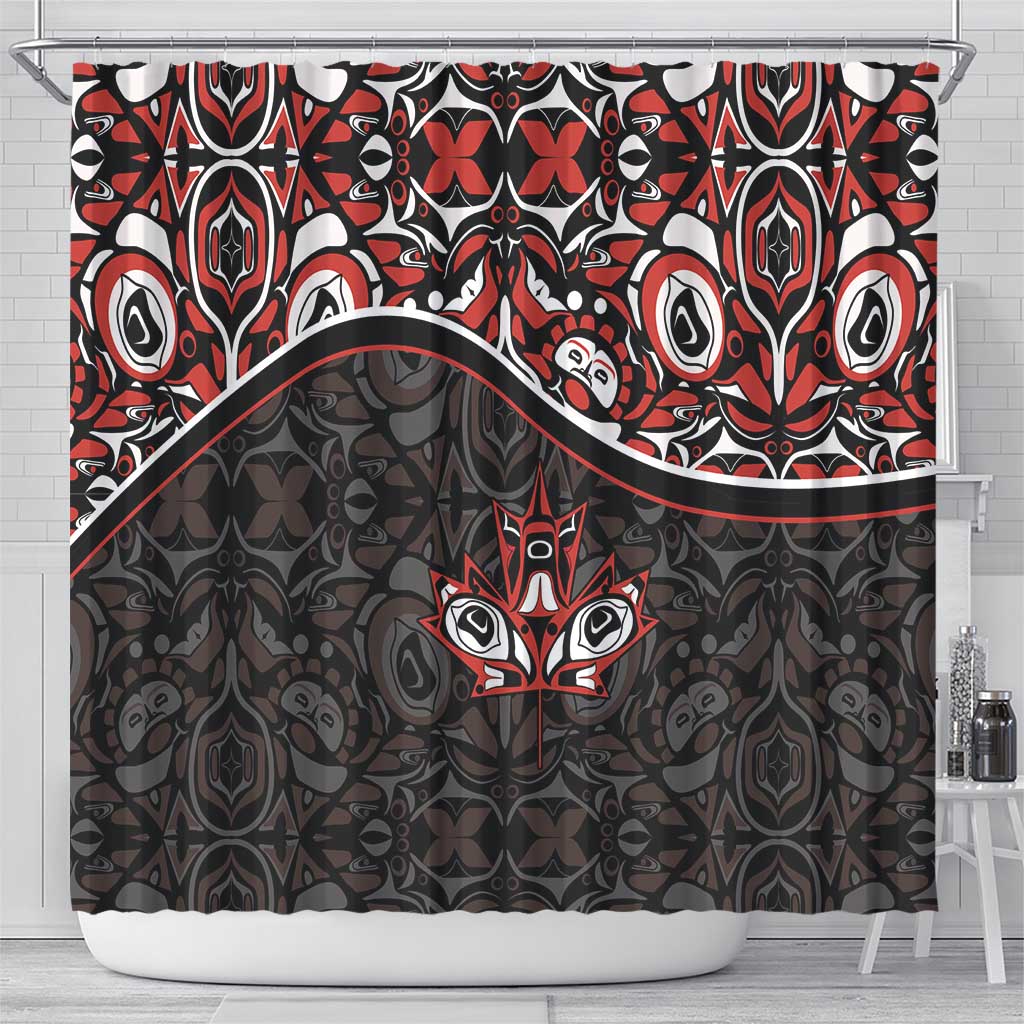 Canada Day Shower Curtain Haida Maple Leaf Style Tattoo Black DT03