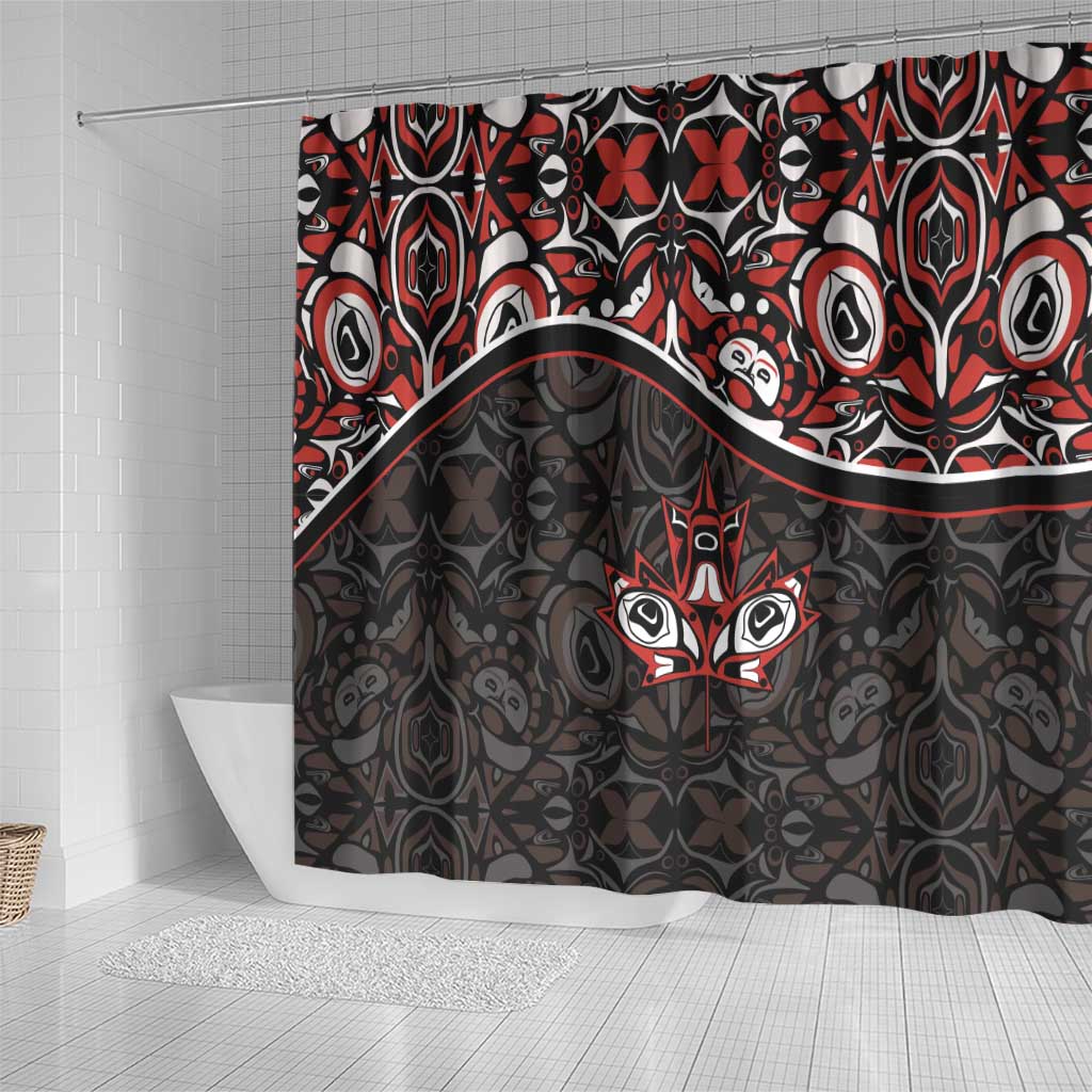Canada Day Shower Curtain Haida Maple Leaf Style Tattoo Black DT03