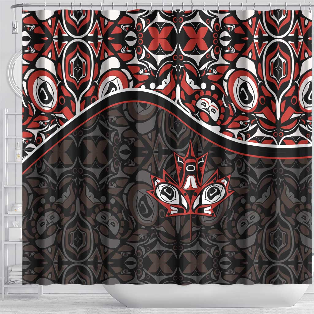 Canada Day Shower Curtain Haida Maple Leaf Style Tattoo Black DT03