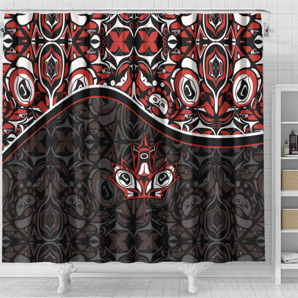 Canada Day Shower Curtain Haida Maple Leaf Style Tattoo Black DT03