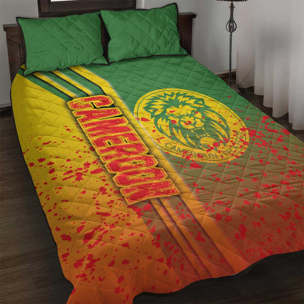 Cameroon Soccer Quilt Bed Set Indomitable Lions Football - Road To Champion DT03
