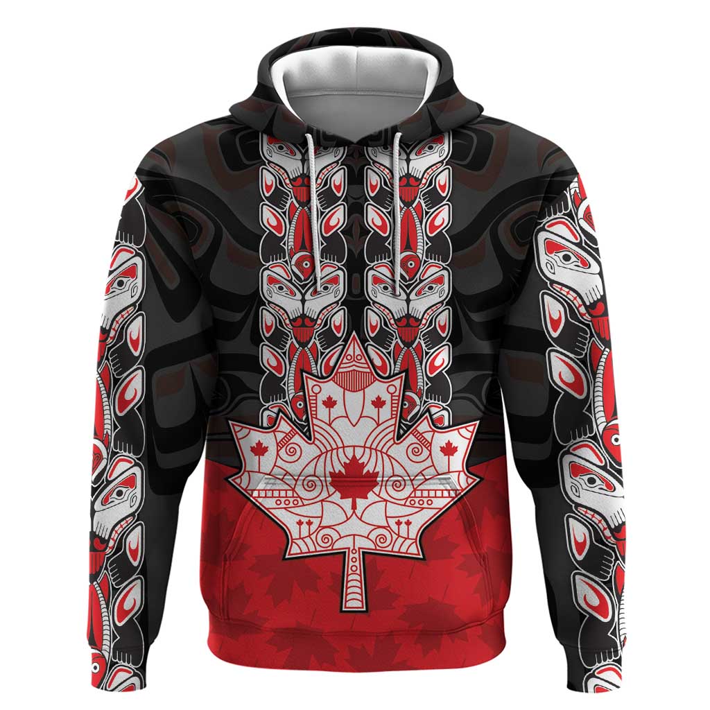 Personalised Canada Maple Leaf Hoodie Haida Totem Inspired Art DT04