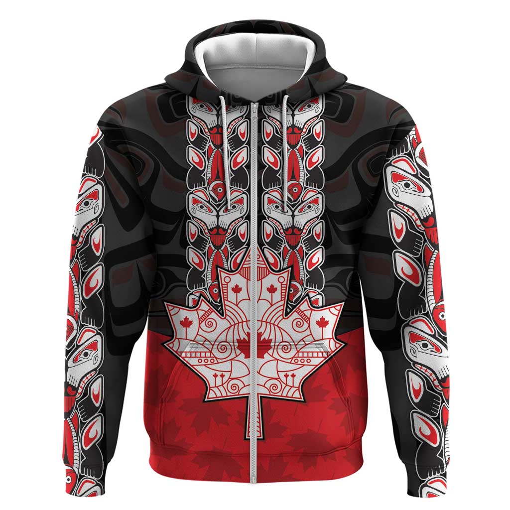 Personalised Canada Maple Leaf Hoodie Haida Totem Inspired Art DT04