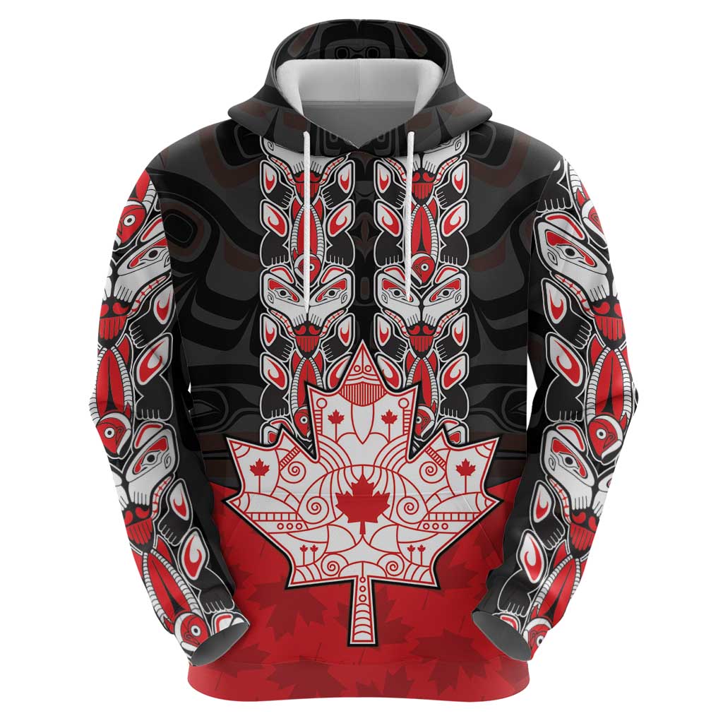 Personalised Canada Maple Leaf Hoodie Haida Totem Inspired Art DT04