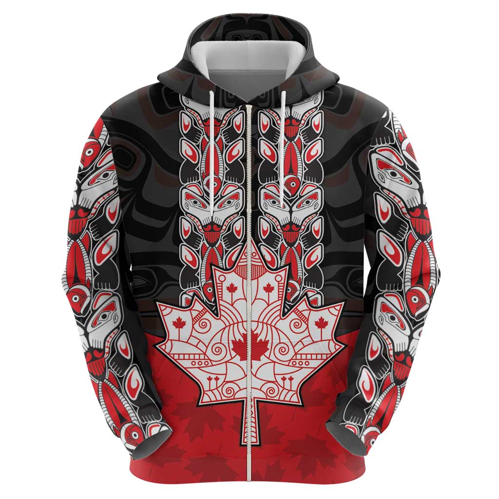 Personalised Canada Maple Leaf Hoodie Haida Totem Inspired Art DT04