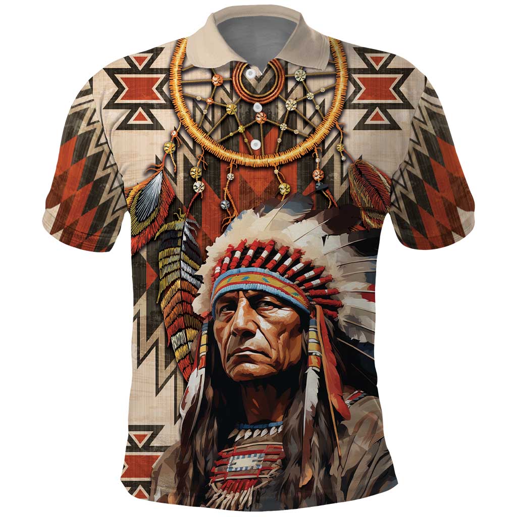 Native American Man Polo Shirt Feather Headdress With Dream Catcher DT04