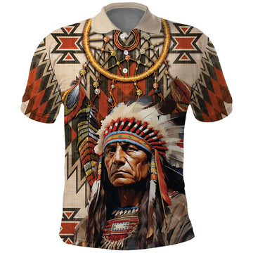 Native American Man Polo Shirt Feather Headdress With Dream Catcher DT04