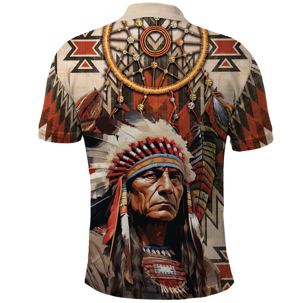 Native American Man Polo Shirt Feather Headdress With Dream Catcher DT04