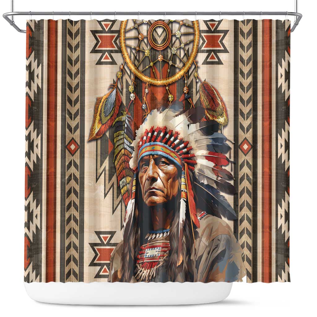 Native American Man Shower Curtain Feather Headdress With Dream Catcher DT04