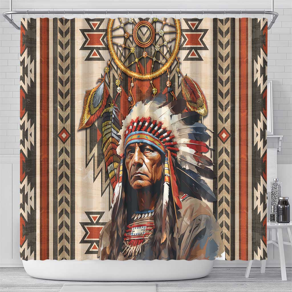 Native American Man Shower Curtain Feather Headdress With Dream Catcher DT04