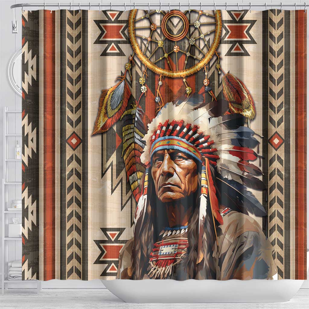 Native American Man Shower Curtain Feather Headdress With Dream Catcher DT04
