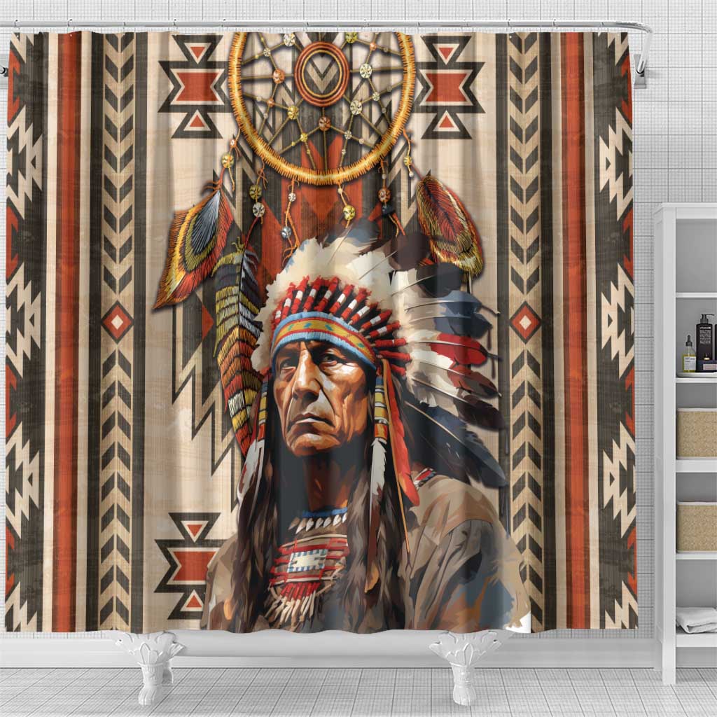 Native American Man Shower Curtain Feather Headdress With Dream Catcher DT04