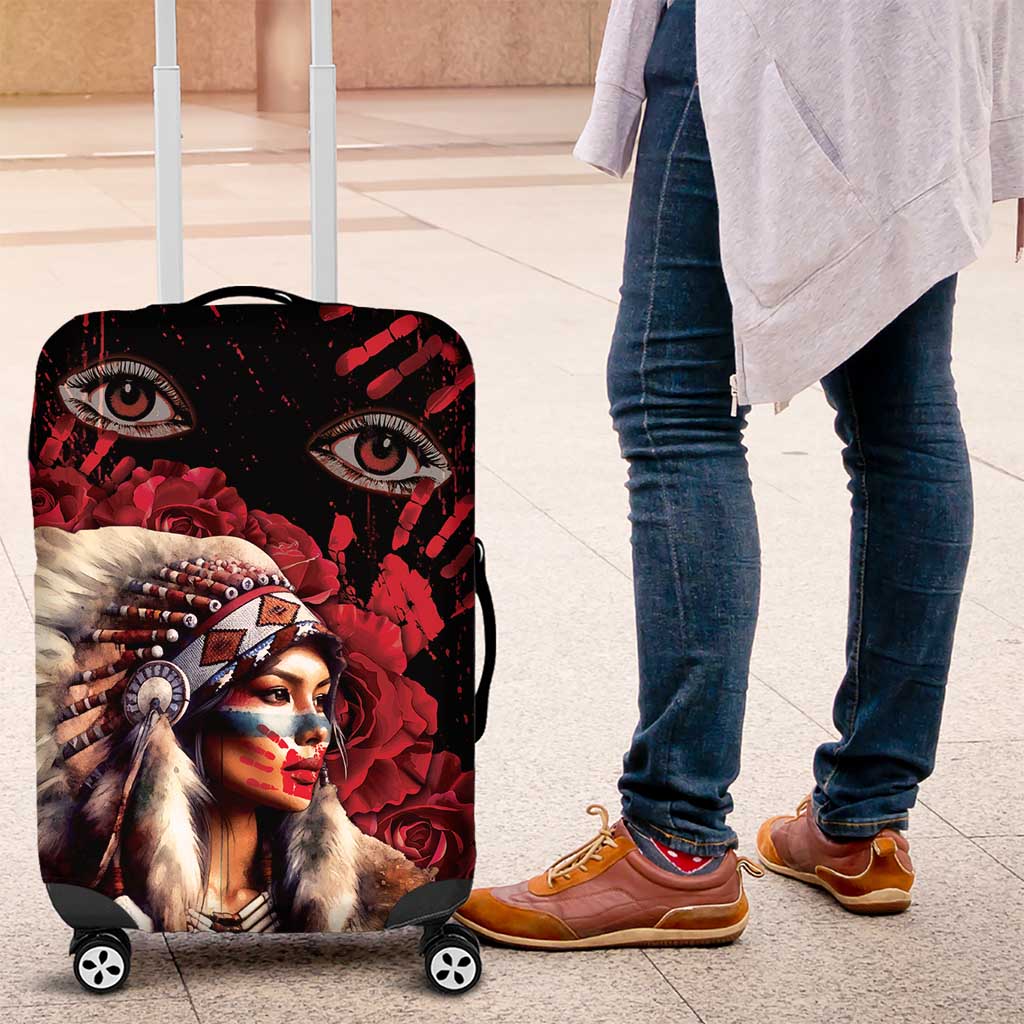 Native American MMIW Luggage Cover Red Indian Women With Red Handprint DT04